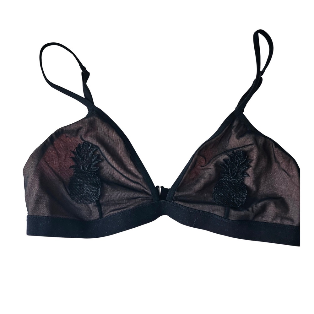 Flirtitude Womens XL Black Mesh Pineapple Embroidered‎ Triangle Bralette 76107-2